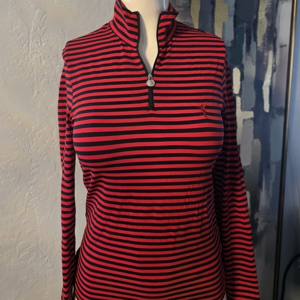GOLFINO Red Black Striped Half Zip Long Sleeve Top Women’s XS Golf Activewear